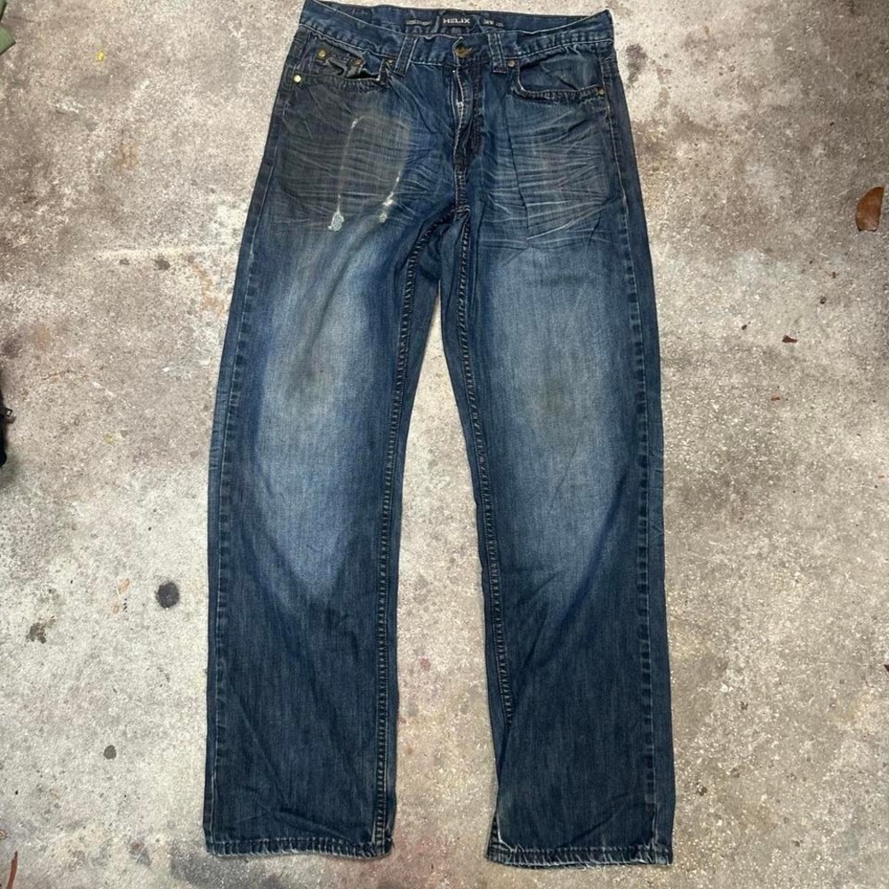 Vintage Helix distressed baggy dark wash blue denim jeans Size [32x32]